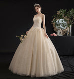 Champagne tulle sequins long ball gown dress HZ1023