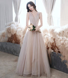 Elegant tulle long prom dress A line evening dress HZ1023