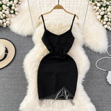 Sleeveless diamond studded tassel irregular Hip Wrap short dress HZ1023