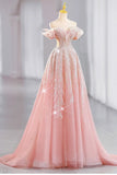 Pink gorgeous shiny dreamy elegant fashion exquisite beaded long floor-length trailing tulle ball gown evening dress HZ1023
