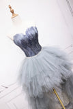 Unique tulle high low prom dress A line evening dress HZ1023