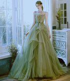 Green tulle long prom dress green evening dress HZ1023