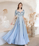 Cute satin long prom dress blue evening dress HZ1023