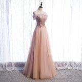 Pink tulle sequins long prom dress formal dress HZ1023