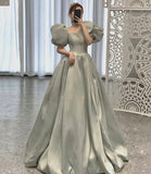 Cute satin long ball gown dress A line formal dress HZ1023