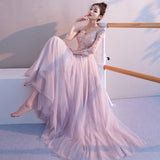 Pink long sleeve lace prom dress evening dress HZ1023