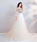 Light champagne lace long prom dress evening dress HZ1023