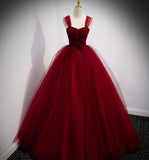Burgundy tulle long ball gown dress evening dress HZ1023