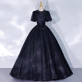 Black tulle lace long ball gown dress formal gown HZ1023