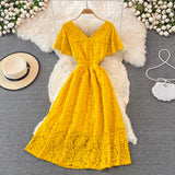 Cute V Neck Lace A Line Dress Fashion Dress HZ1023