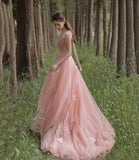 Pink 3D Flowers Long Prom Dress A line Evening Dress HZ1023