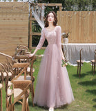 Pink tulle sequins long prom dress evening dress HZ1023