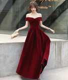 Burgundy velvet long prom dress evening dress HZ1023