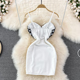 Checkerboard contrast color split buttock dress HZ1023