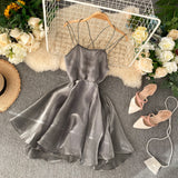 Gray Tulle Short Dress A Line Backless Dress HZ1023