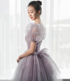 Purple tulle long prom dress A line evening gown HZ1023