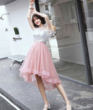 Unique tulle sequins prom dress high low evening dress HZ1023