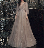 Champagne lace sequins long ball gown dress formal dress HZ1023