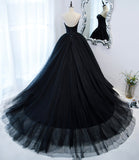 Black stylish and elegant long tulle floor-length ball gown evening dress HZ1023