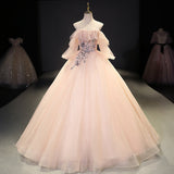 Pink tulle sequins long ball gown dress evening gown HZ1023