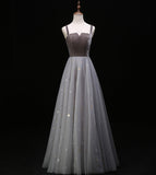 Gray velvet tulle prom dress evening dress HZ1023