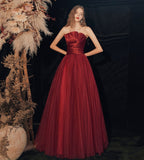 Burgundy long prom dress formal dress HZ1023