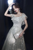 Silver sequins long prom dress shiny evening dress HZ1023