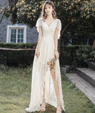 White lace high low prom dress evening dress HZ1023