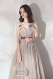 Cute v neck tulle long prom dress evening dress HZ1023