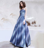 Unique satin long prom dress blue evening dress HZ1023