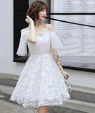 White tulle short prom dress party dress HZ1023