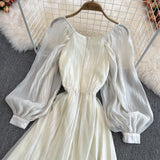 Champagne V Neck Long Sleeve Dress A Line Fashion Dress HZ1023