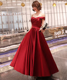 Burgundy satin A line prom dress party dress HZ1023