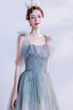 Cute tulle long A line prom dress evening dress HZ1023