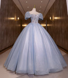 Blue shiny fashion elegant exquisite floral applique tulle lace long prom dress evening dress graduation dress HZ1023