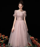 Pink tulle beads short prom dress A line homecoming dress HZ1023