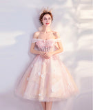 Pink tulle lace short prom dress homecoming dress HZ1023