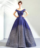 Blue sequins long ball gown dress blue evening dress HZ1023