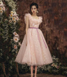 Pink tulle short prom dress A line homecoming dress HZ1023