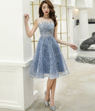 Blue lace sequins short prom dress party dress HZ1023