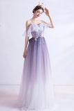 Purple tulle long A line prom dress evening dress HZ1023