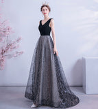 Black velvet sequins long prom dress formal dress HZ1023