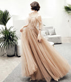 Cute tulle lace long prom dress A line evening dress HZ1023