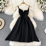 Fashion V-neck sleeveless backless suspender dress HZ1023