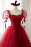 Red tulle long ball gown dress red evening dress HZ1023