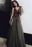 Black lace long prom dress black evening dress HZ1023