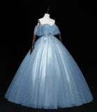 Blue tulle lace long ball gown dress A line formal dress HZ1023