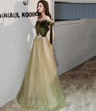 Green velvet tulle long A line prom dress evening dress HZ1023