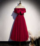 Burgundy tulle short A line prom dress party dress HZ1023