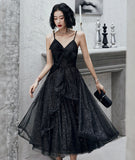 Black tulle short prom dress black evening dress HZ1023